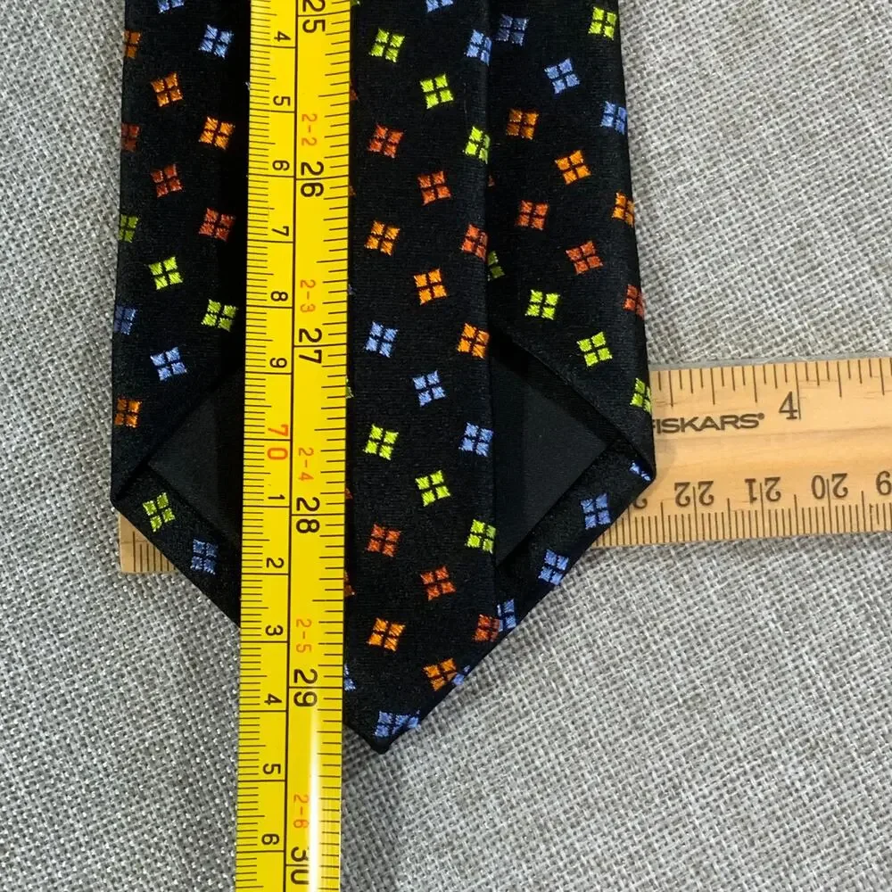 Sevenfold 100% Silk Necktie Black Multicolor Geometric Foulard Corsini Tie